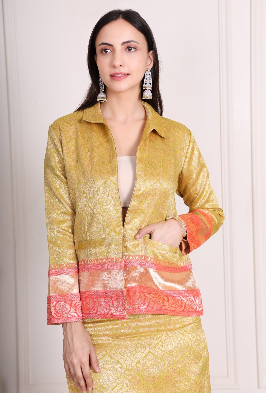 Mahira silk long slit skirt set