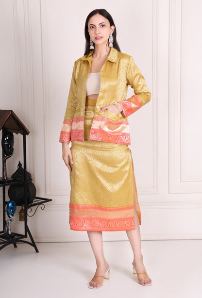 Mahira silk long slit skirt set