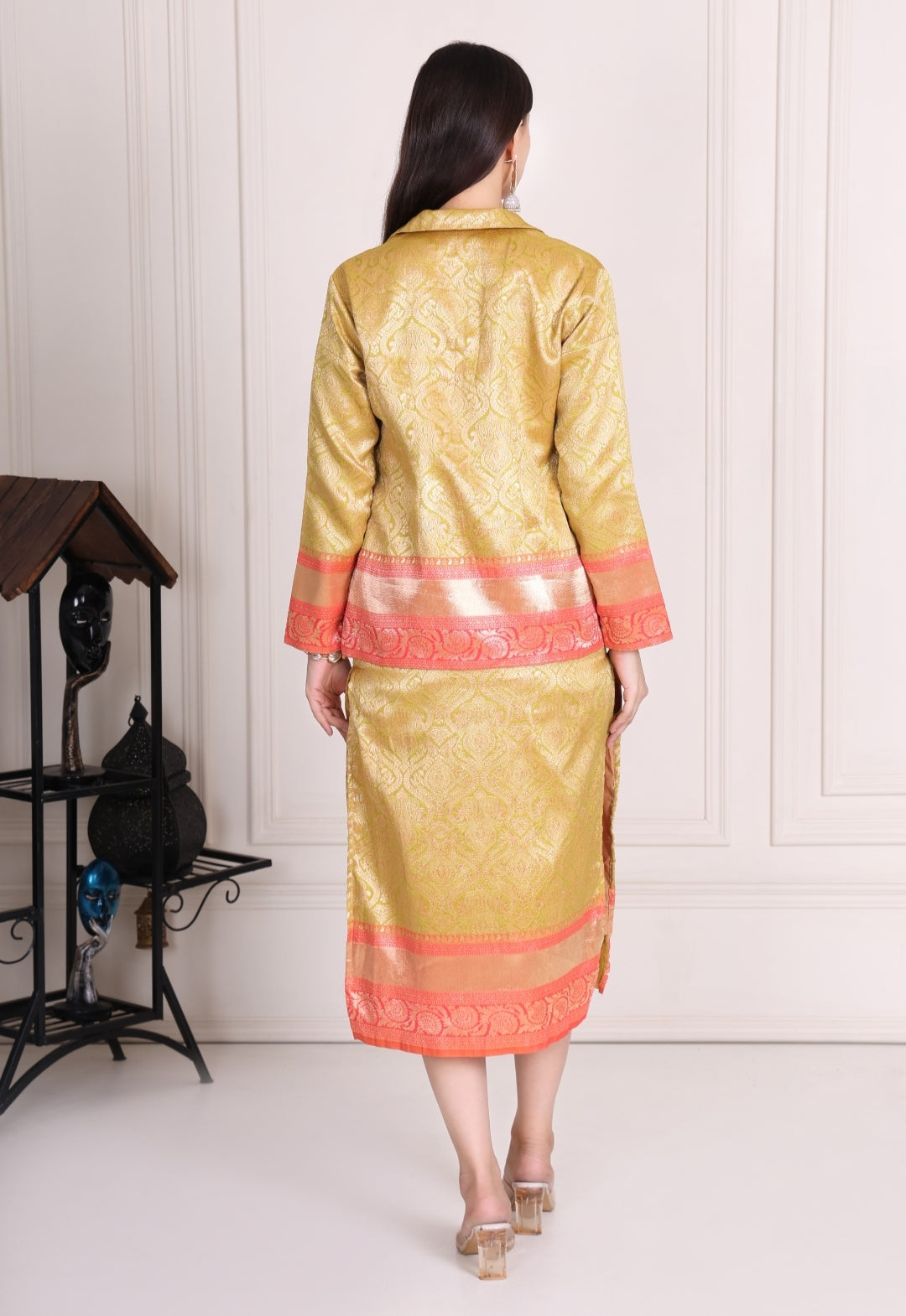 Mahira silk long slit skirt set