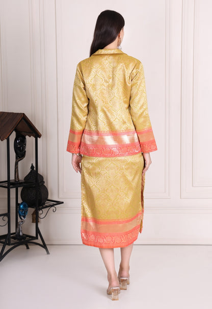 Mahira silk long slit skirt set